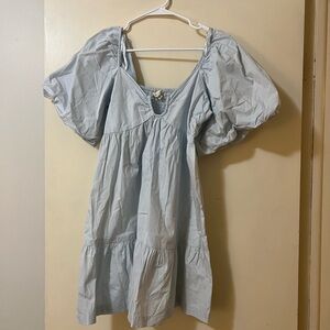 Light Blue Puff Sleeve Mini Dress